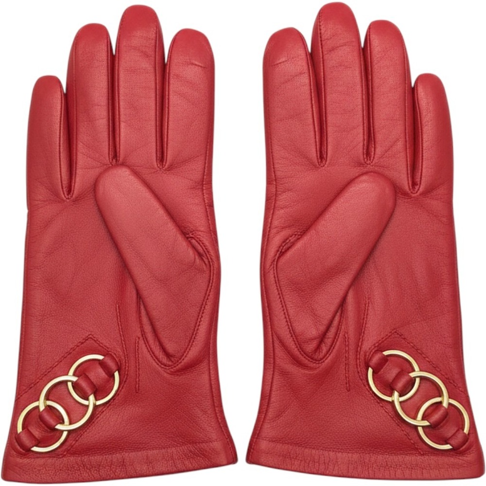 Vintage Women's Lazarus Red Leather Gloves Size 6.5  Made In‎ Italy Gold Accents